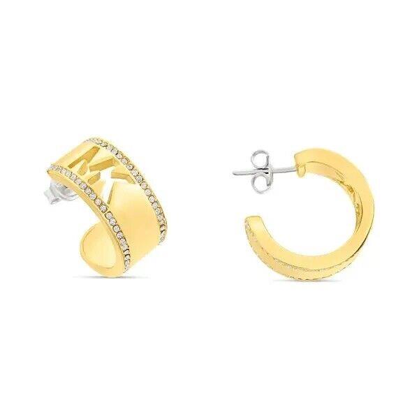 Michael Kors mkj8007710 Chunky C Hoop Gold Earrings MK Logo Crystals Pave Glitz