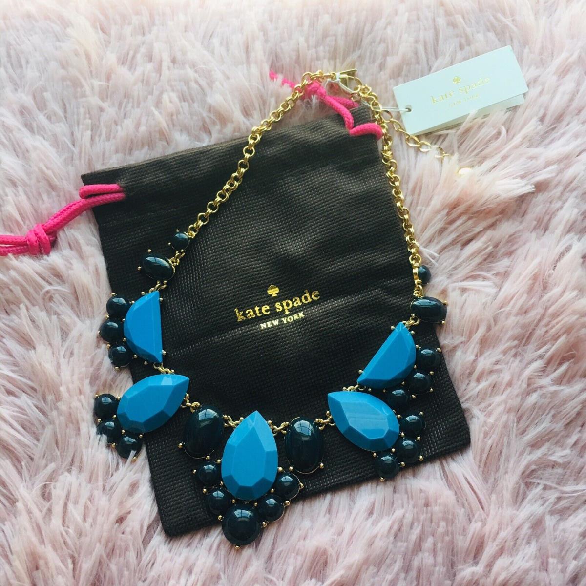 Kate Spade Day Tripper Bib Statement Necklace Blue Black Gold 12k