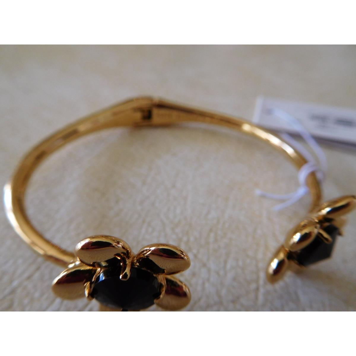 Kate Spade Sunset Blooms Gold Tone Cuff Bracelet/ Black Crystals/ Hinged-$88