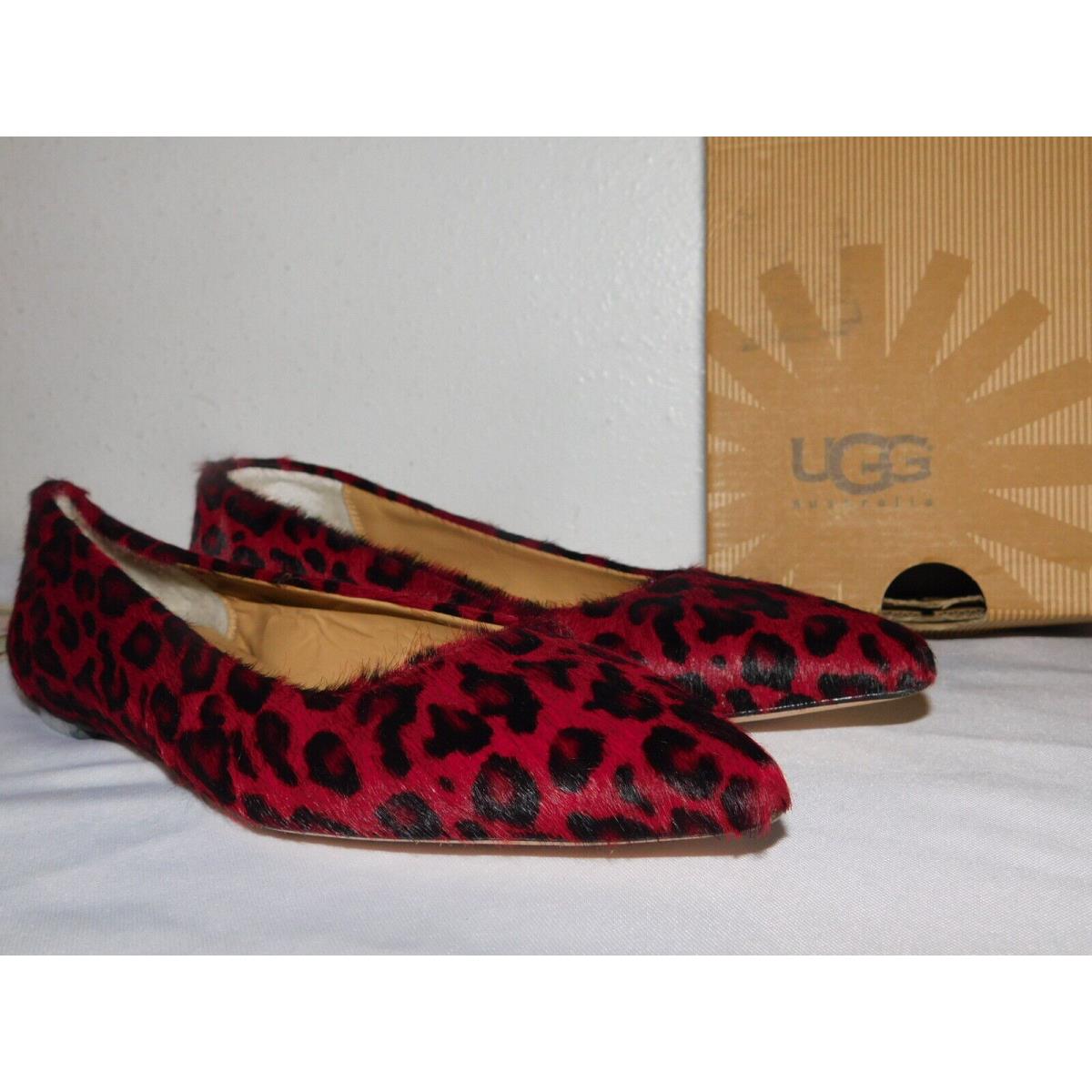 Womens Size 7 Red Ugg Leopard Linda Flats Cow Hair Loafers Made IN Italy