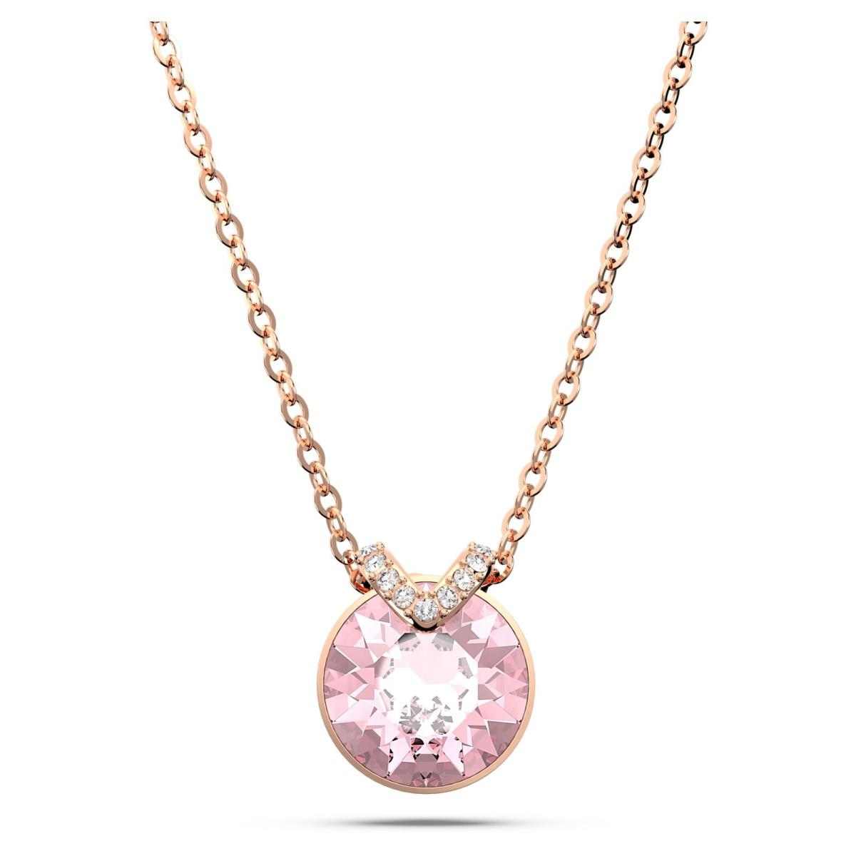 Swarovski Bella V Pendant Necklace Round Cut Pink Rose Gold-tone Plated 5662088