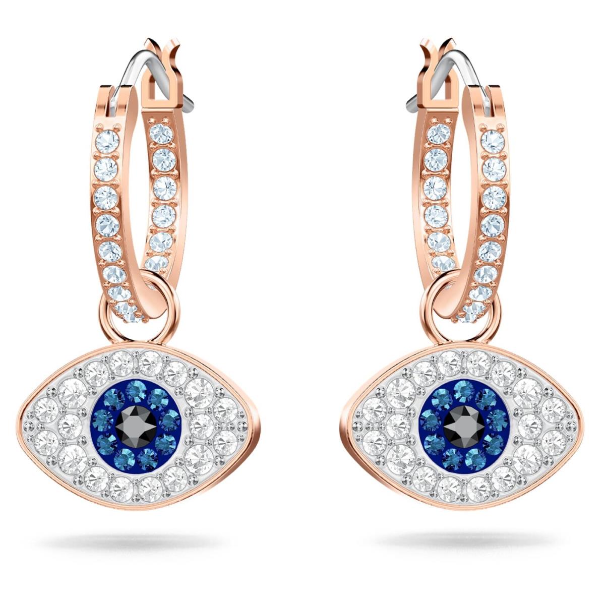 Swarovski Symbolica Hoop Earrings Evil Eye Blue Rose Gold-tone Plated 5425857
