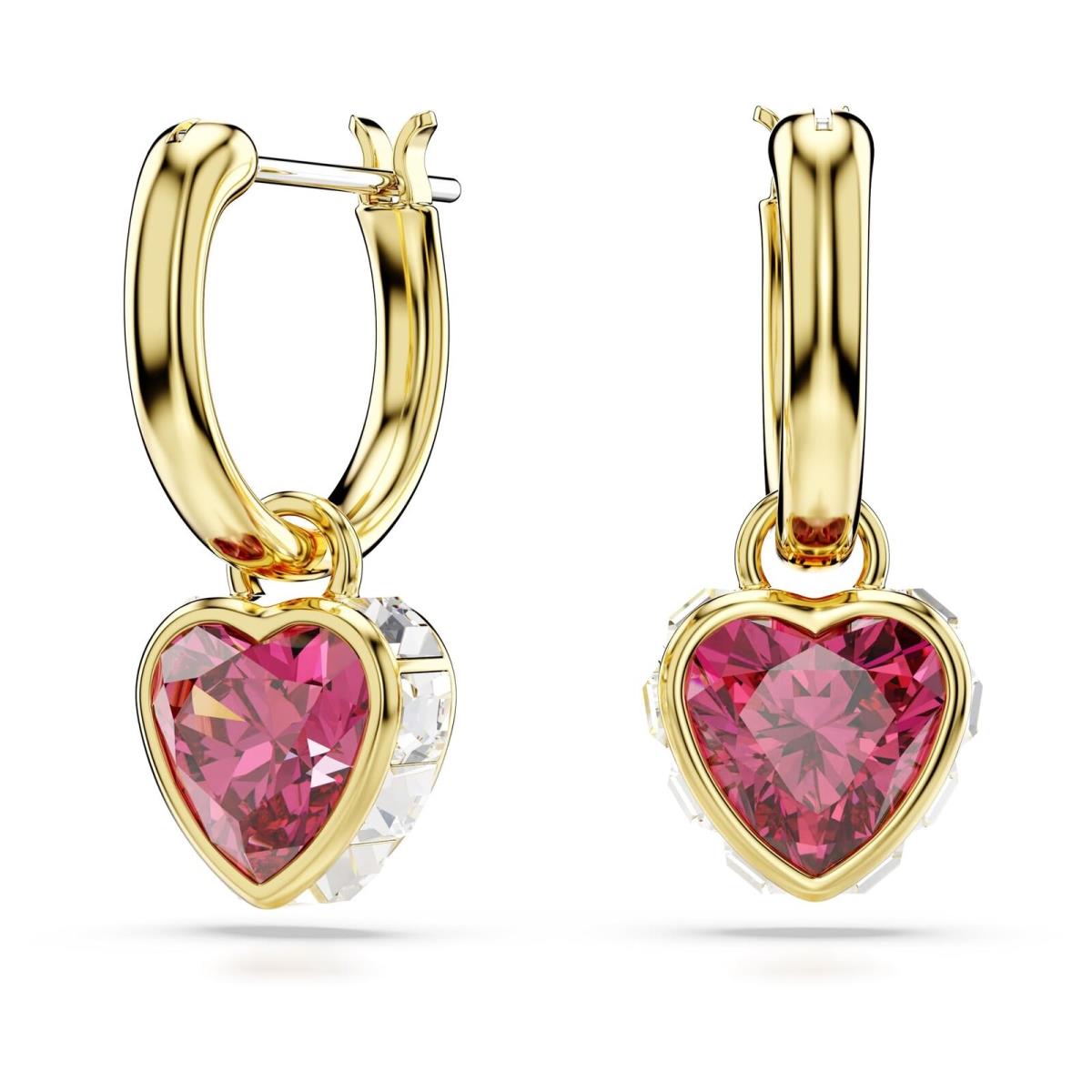Swarovski Chroma Drop Earrings Heart Red Gold-tone Plated 5684760