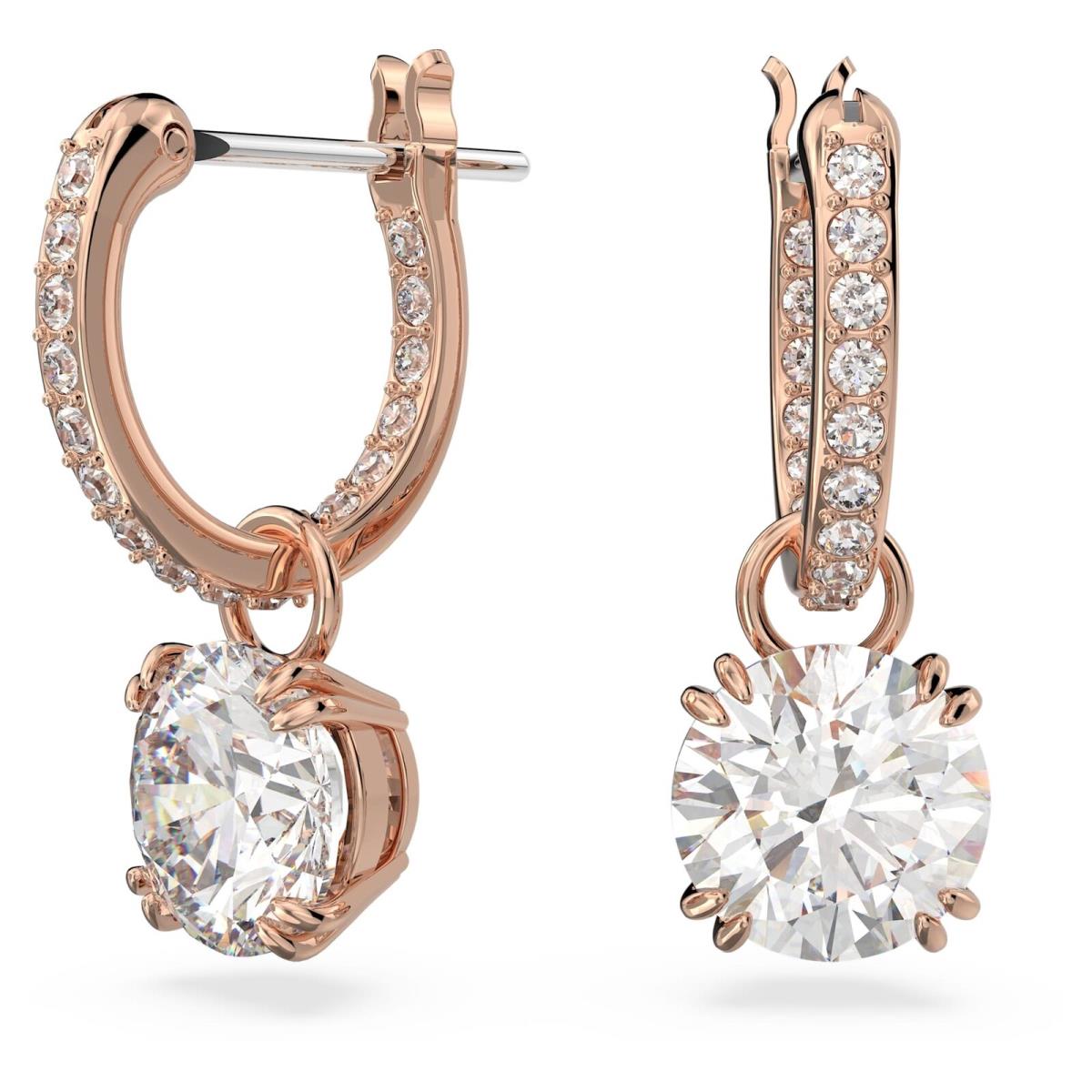 Swarovski Stilla Drop Earrings Round Cut White Rose Gold-tone Plated 5639975