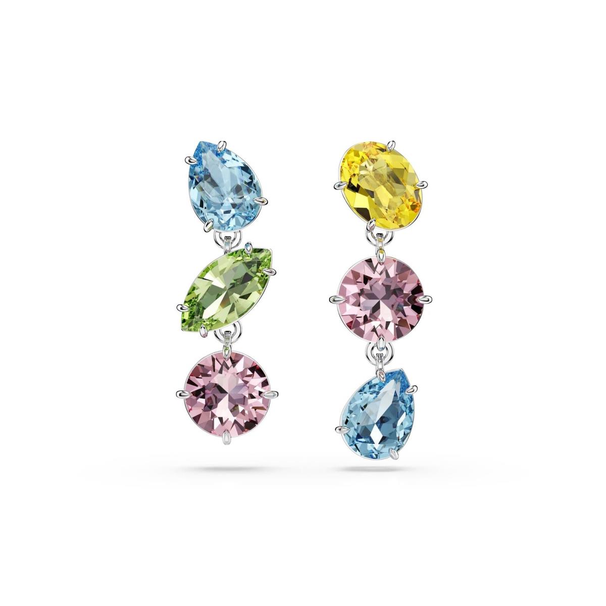 Swarovski Gema Drop Earrings Asymmetrical Design Mixed Cuts Multicolored 5692406