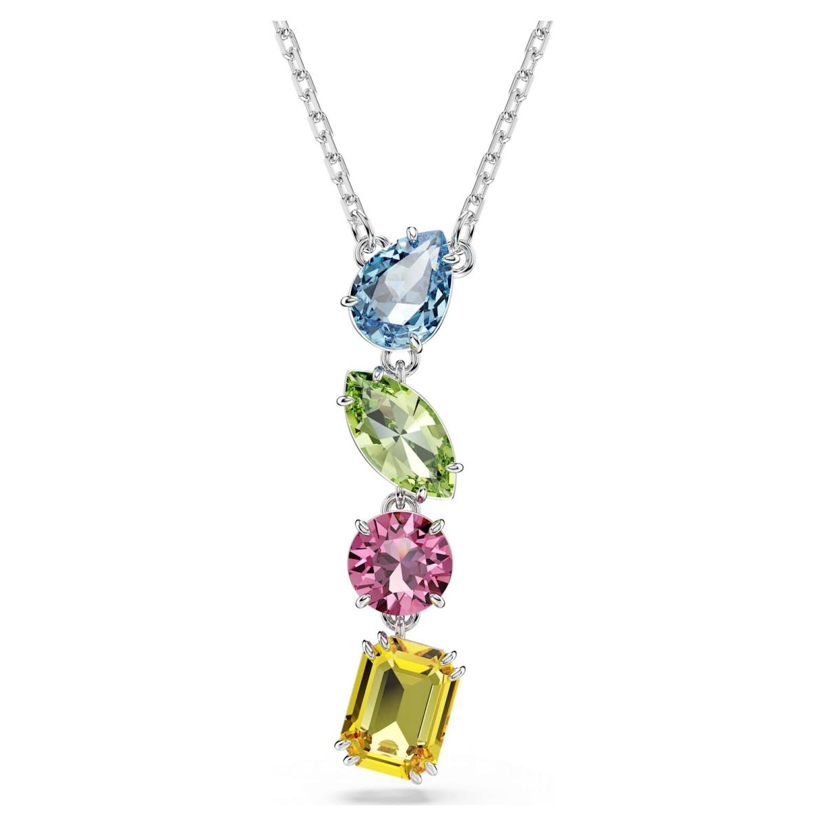 Swarovski Gema Y Pendant Necklace Mixed Cuts Multicolored Rhodium Plated 5692421