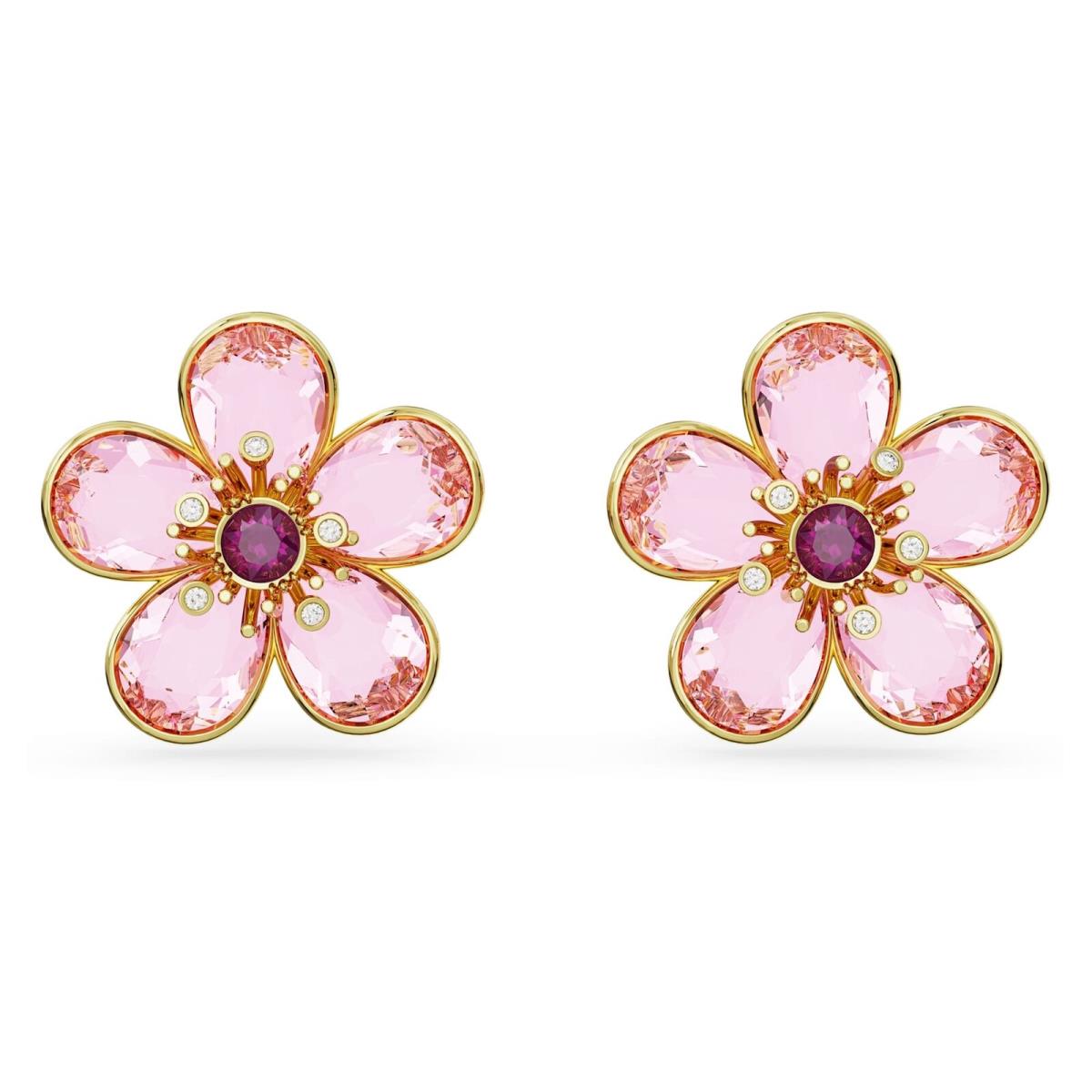 Swarovski Idyllia Stud Earrings Flower Pink Gold-tone Plated 5656635