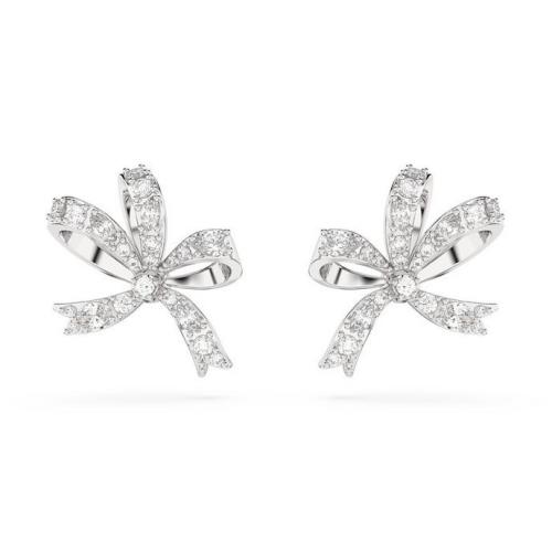 Swarovski Hyperbola Stud Earrings Bow - Small - White - Rhodium Plated