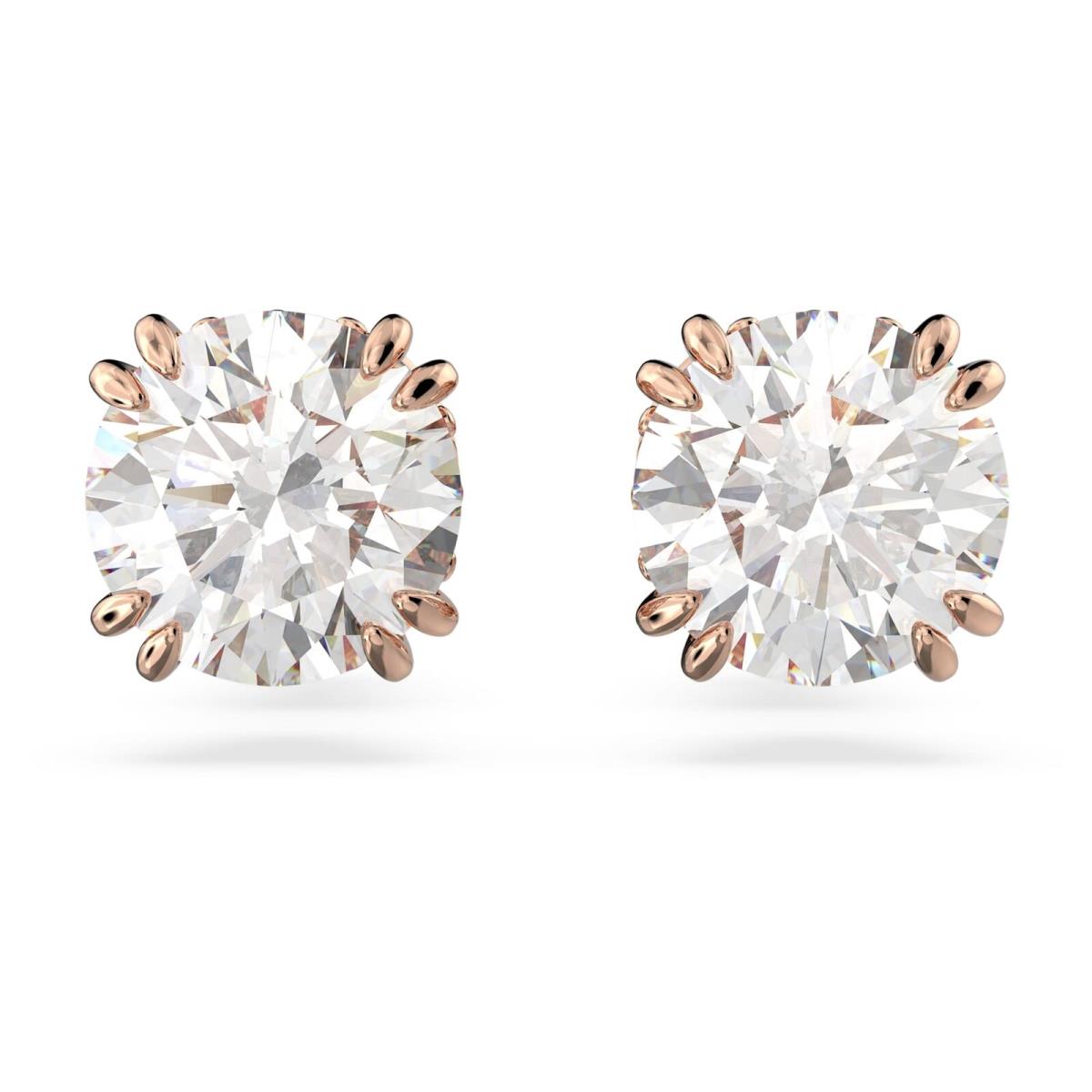 Swarovski Stilla Stud Earrings Round Cut White Rose Gold-tone Plated 5638801
