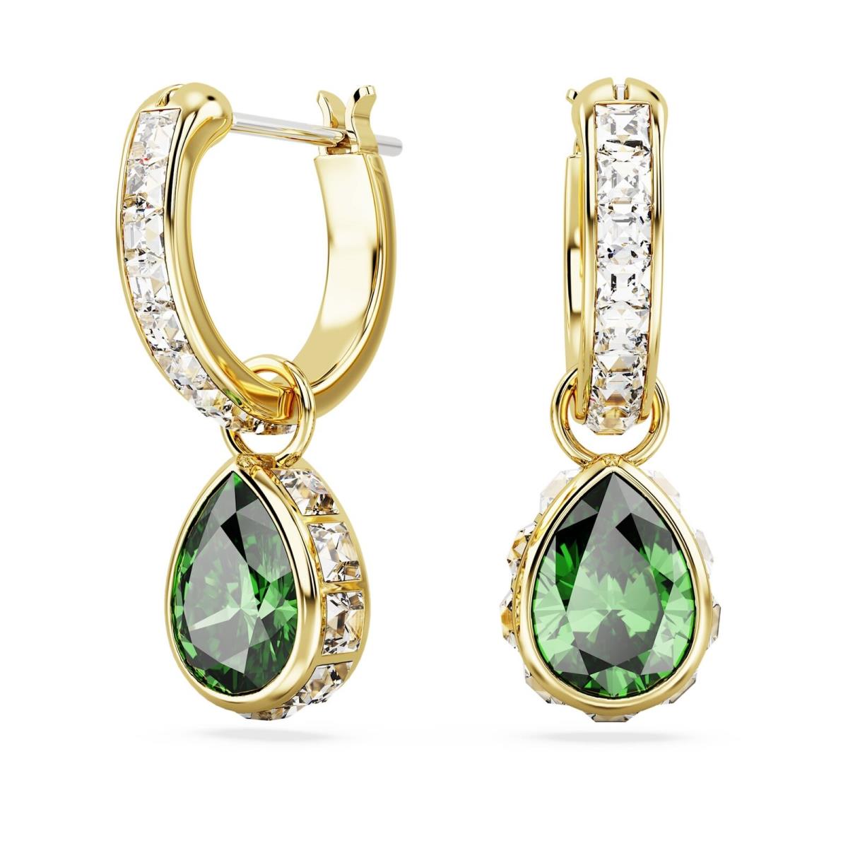 Swarovski Chroma Drop Earrings Pear Cut Green Gold-tone Plated 5662922