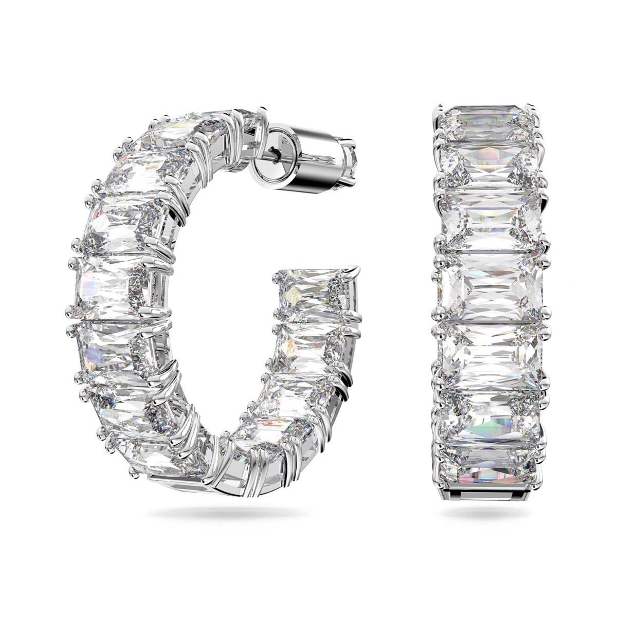 Swarovski Matrix Hoop Earrings Octagon Cut White Rhodium Plated 5612673