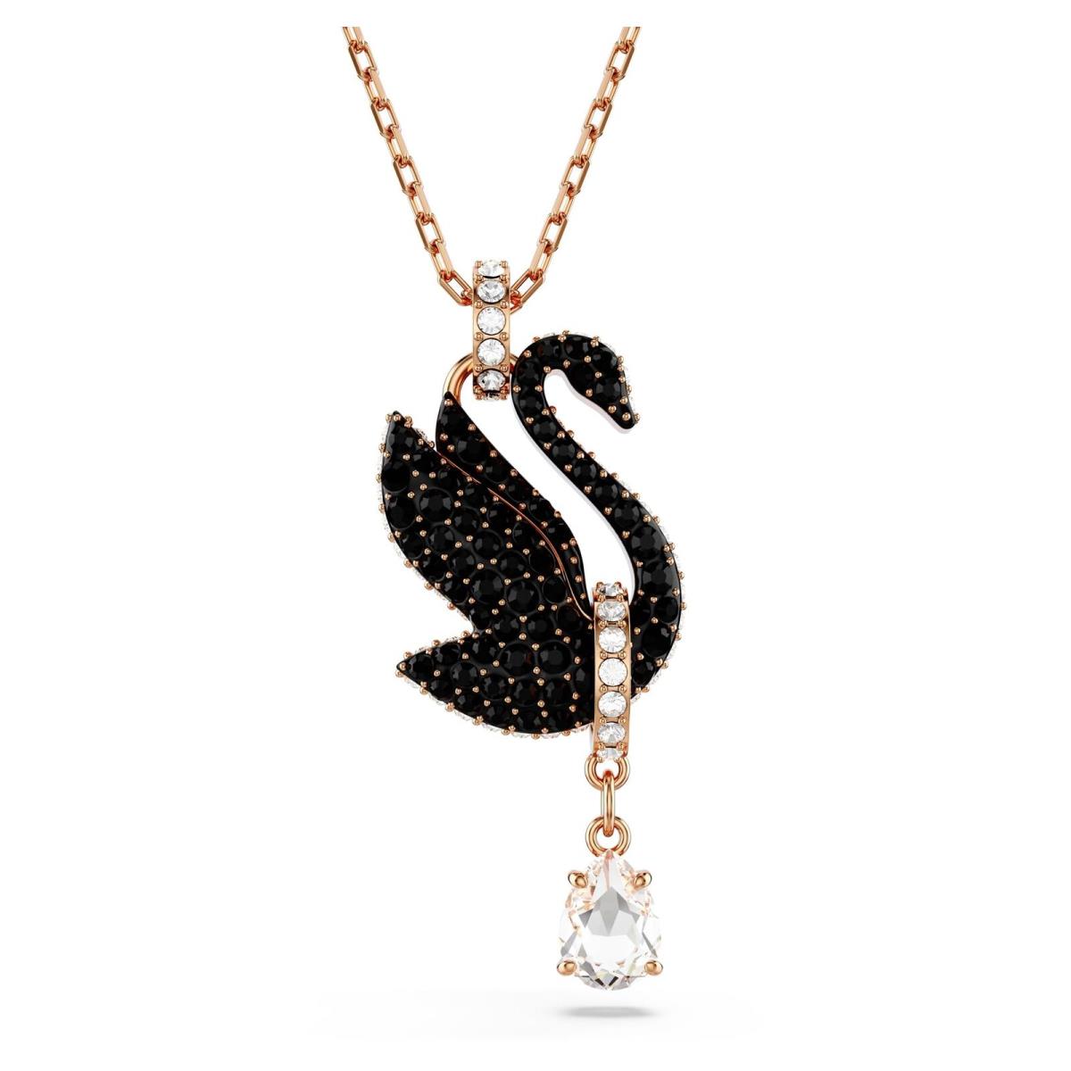 Swarovski Swan Pendant Necklace Swan Black Rose Gold-tone Plated 5678045