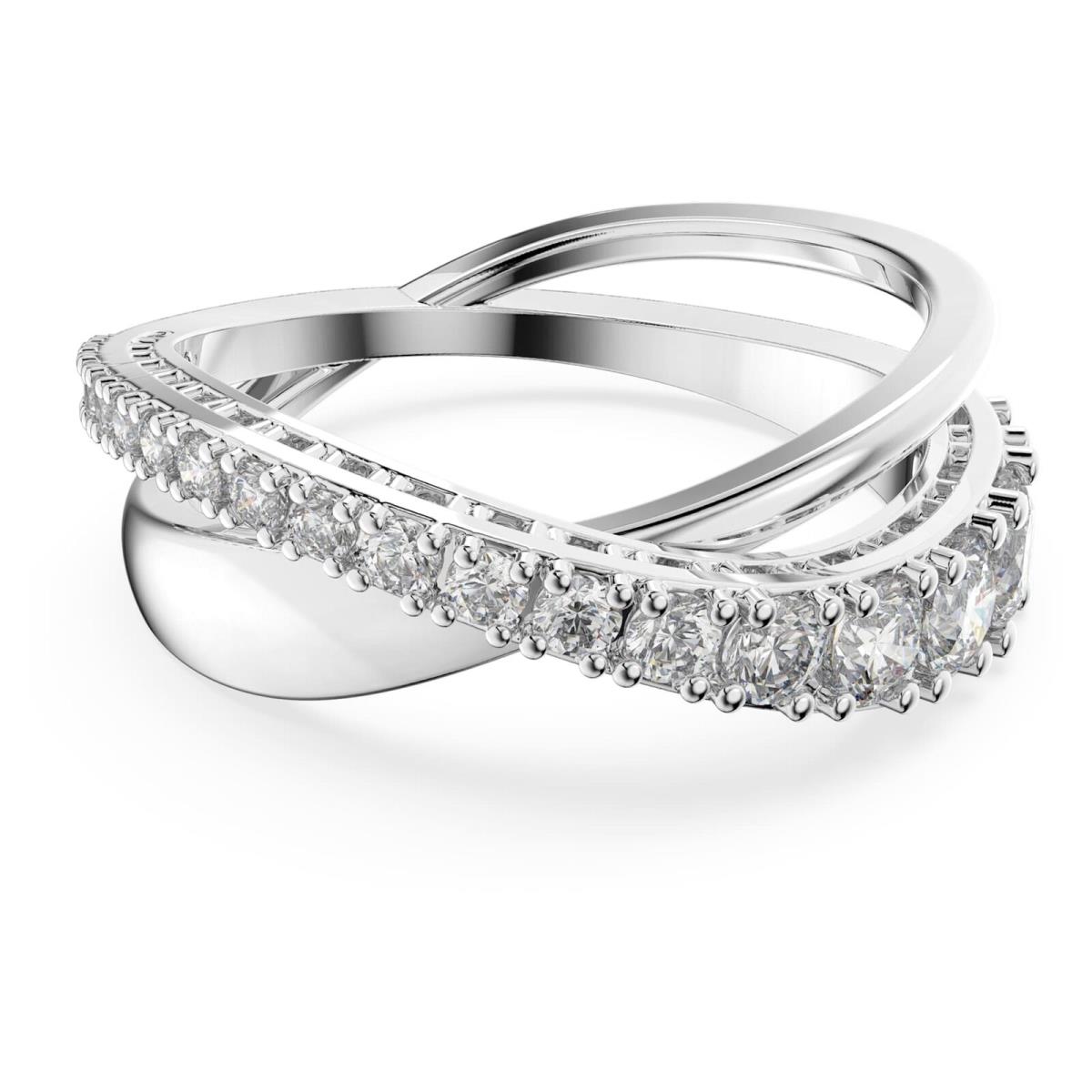 Swarovski Hyperbola Ring Round Cut White Rhodium Plated EU Size 55 US Size 7