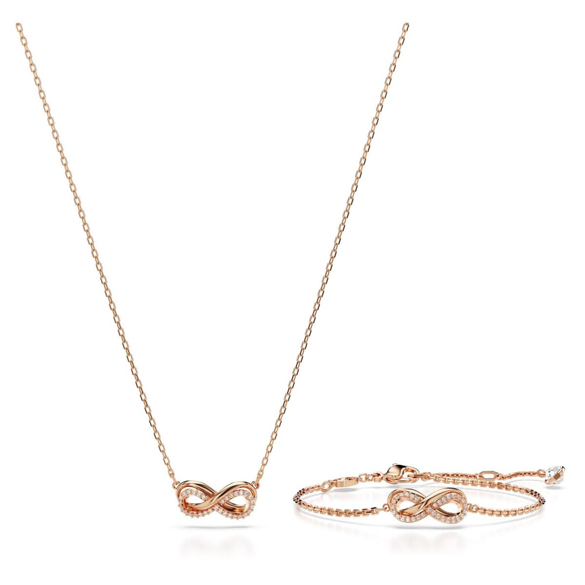 Swarovski Hyperbola Necklace Bracelet Set Infinity White Rose Gold-tone Plated