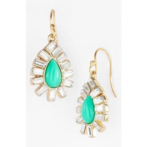 Kate Spade New York Capri Garden Earrings Crystals Green Gold Drop Dangle Hook