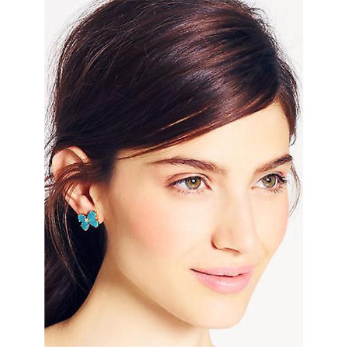 Kate Spade Garden Path Butterfly Stud Earrings Aqua Green Crystals Moth