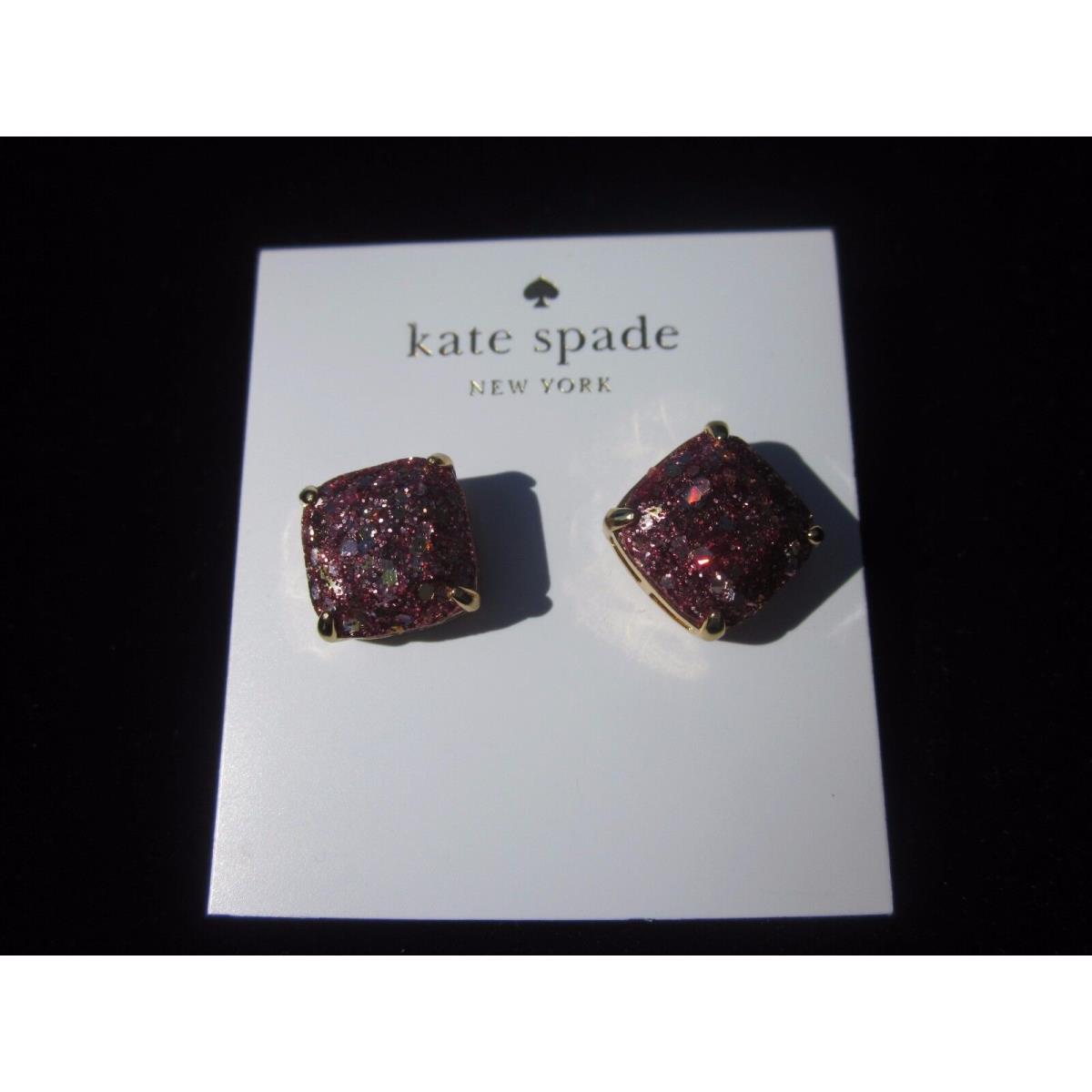 Kate Spade Multi Glitter Party Pink Stardust Gold Cushion Stud Earrings