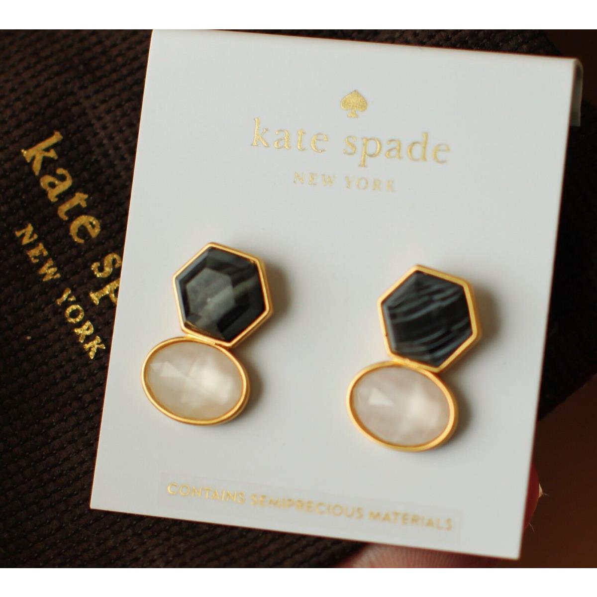 Kate Spade Sunshine Stones Faceted Earrings Gem Black Gold Semi Precious