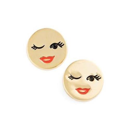 Kate Spade `tell All` Emoji Gold Stud Button Earrings Wink Wink Rare