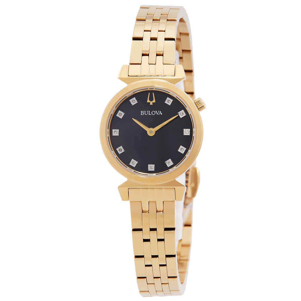Bulova Regatta Quartz Diamond Black Mop Dial Ladies Watch 97P173