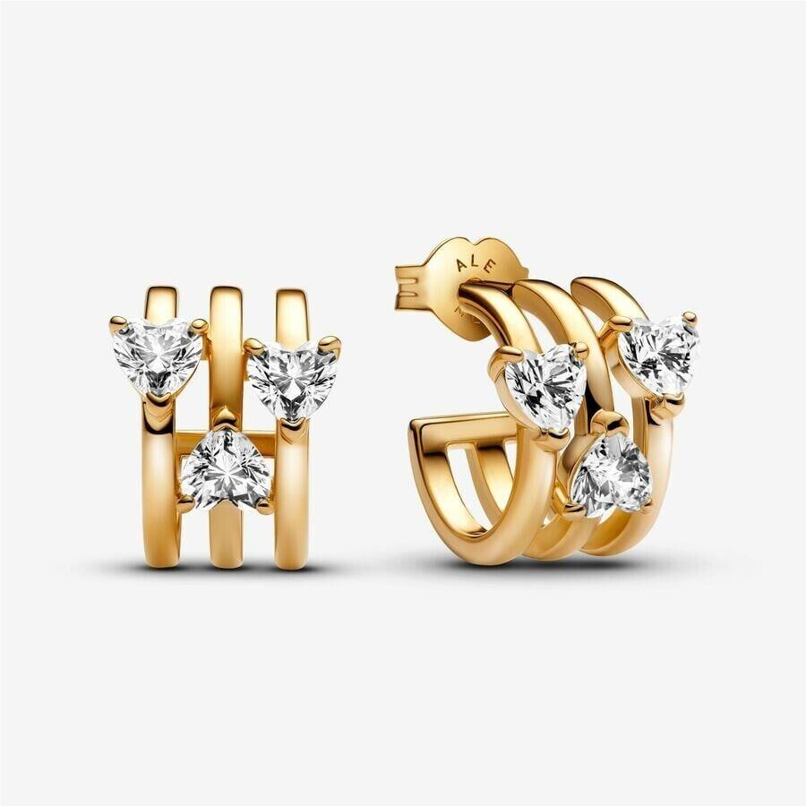 Pandora Timeless Gold-plated Triple Heart Hoop Earrings 263656C01