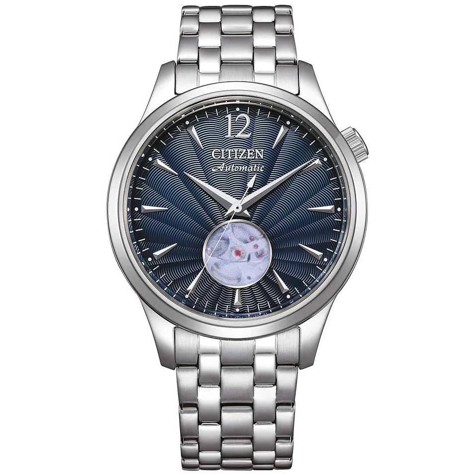 Citizen Automatic Blue Dial Guilloche Open Heart Men`s Watch NH9131-73L