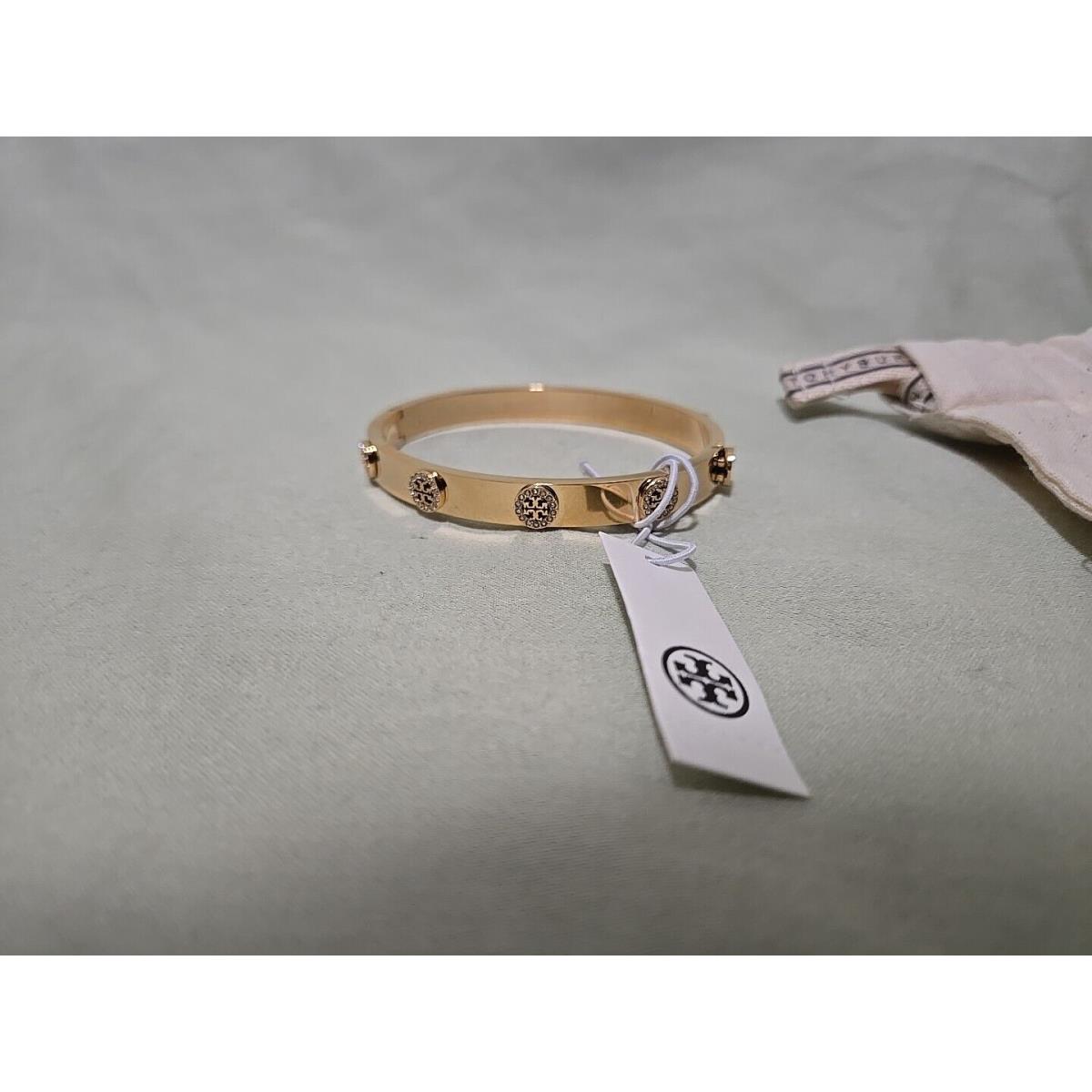 Tory Burch Miller Stud Pave Bangle Bracelet in Tory Gold Crystal Size Medium