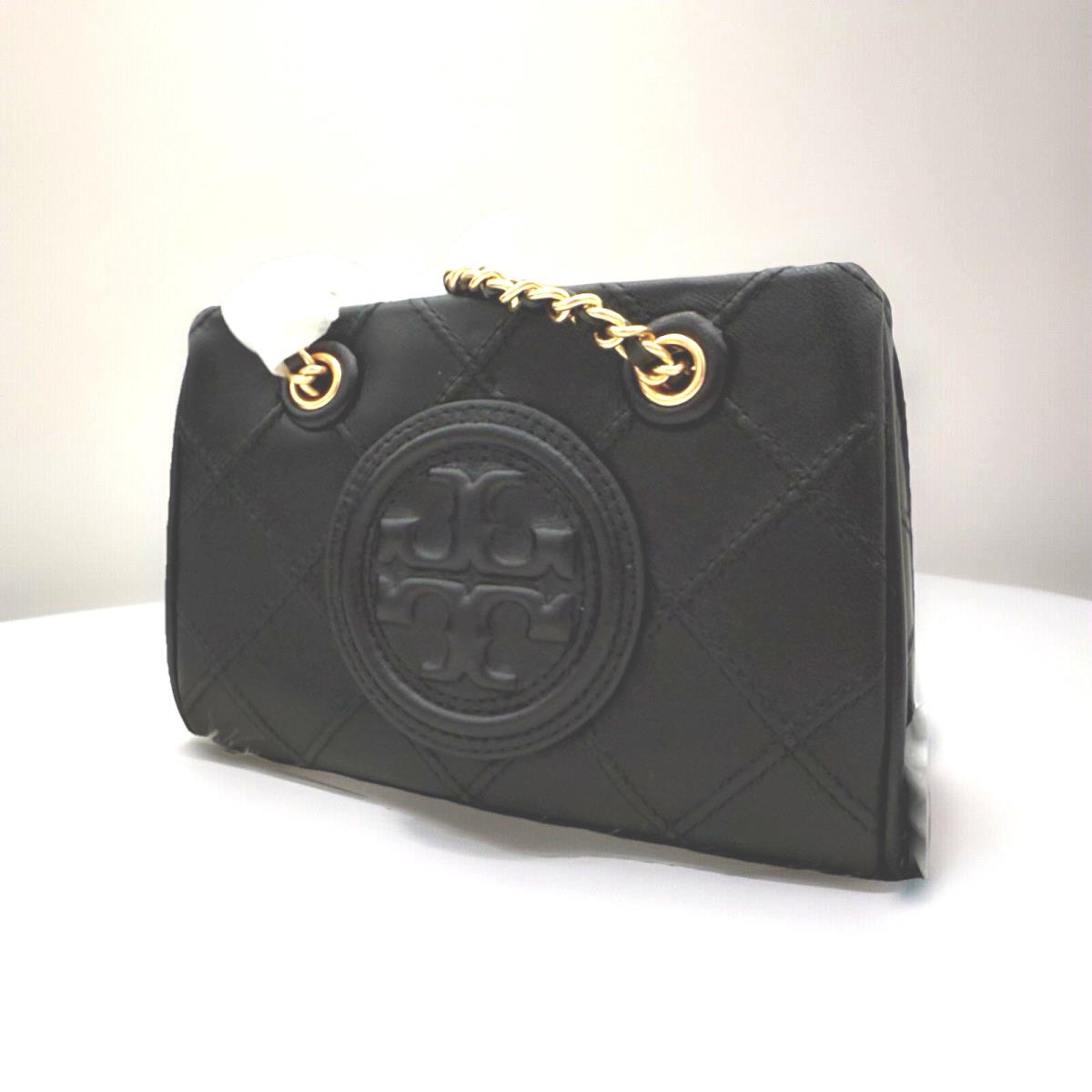 Tory Burch Mini Fleming Pintuck Chain Soft Leather Tote In Black