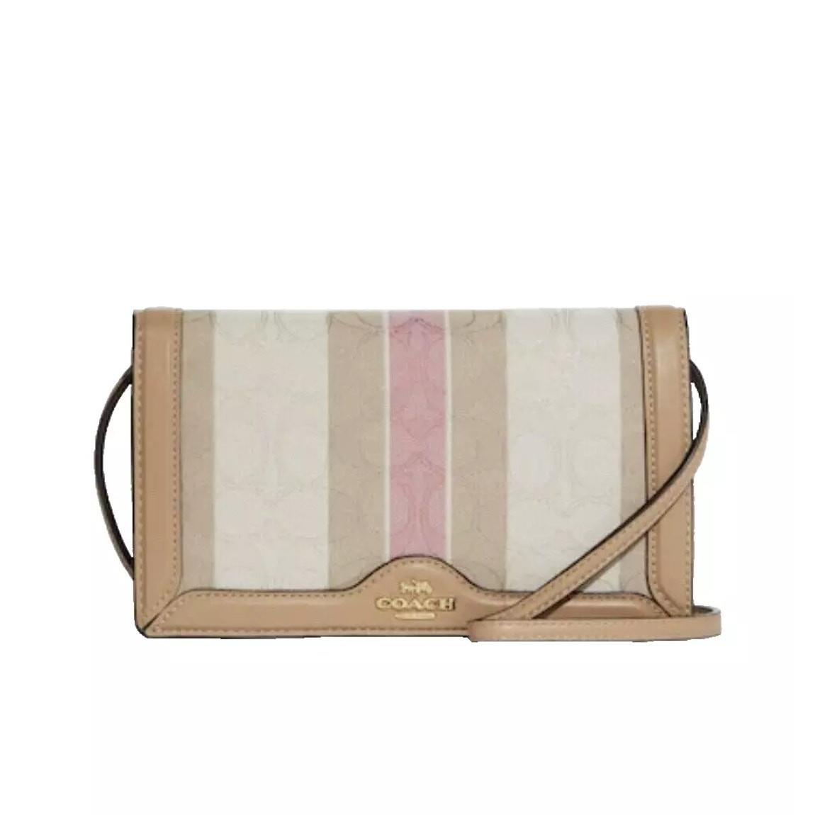 Coach Anna Foldover Clutch Crossbody IN Signature Jacquard W/ Stripes Pink Taffy