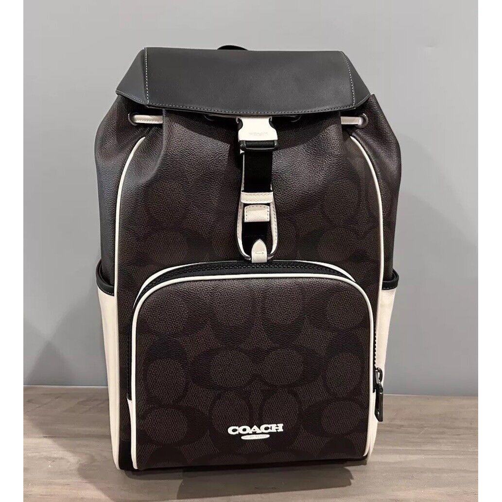 Coach CY775 Racer Backpack In Blocked Signature Canvas Leather Walnut/chalk