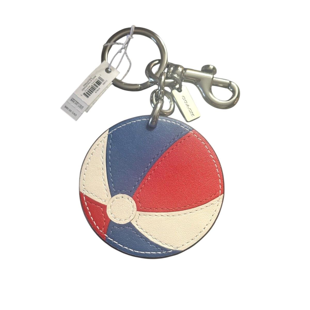 Coach Beach Ball Bag Charm Key Ring- Leather- Red White Blue-silver Hardware