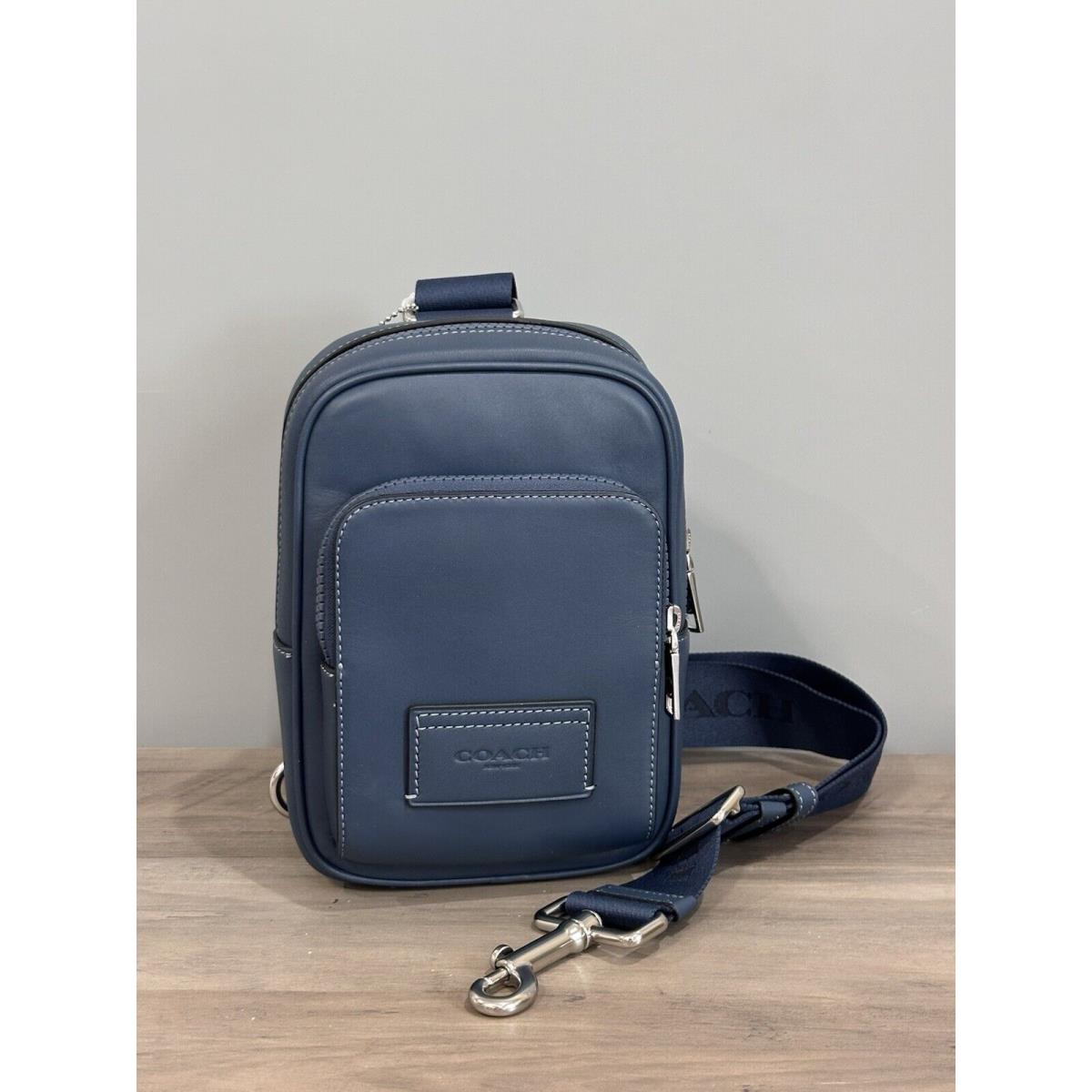 Coach CX071 Racer Sling Pack In Smooth Leather Backpack Bag Silver/dark Denim