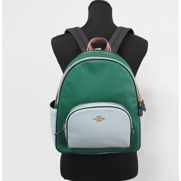 Coach C2797 Court Light Teal Multi Colorblock Medium Pebbled Leather Backpack