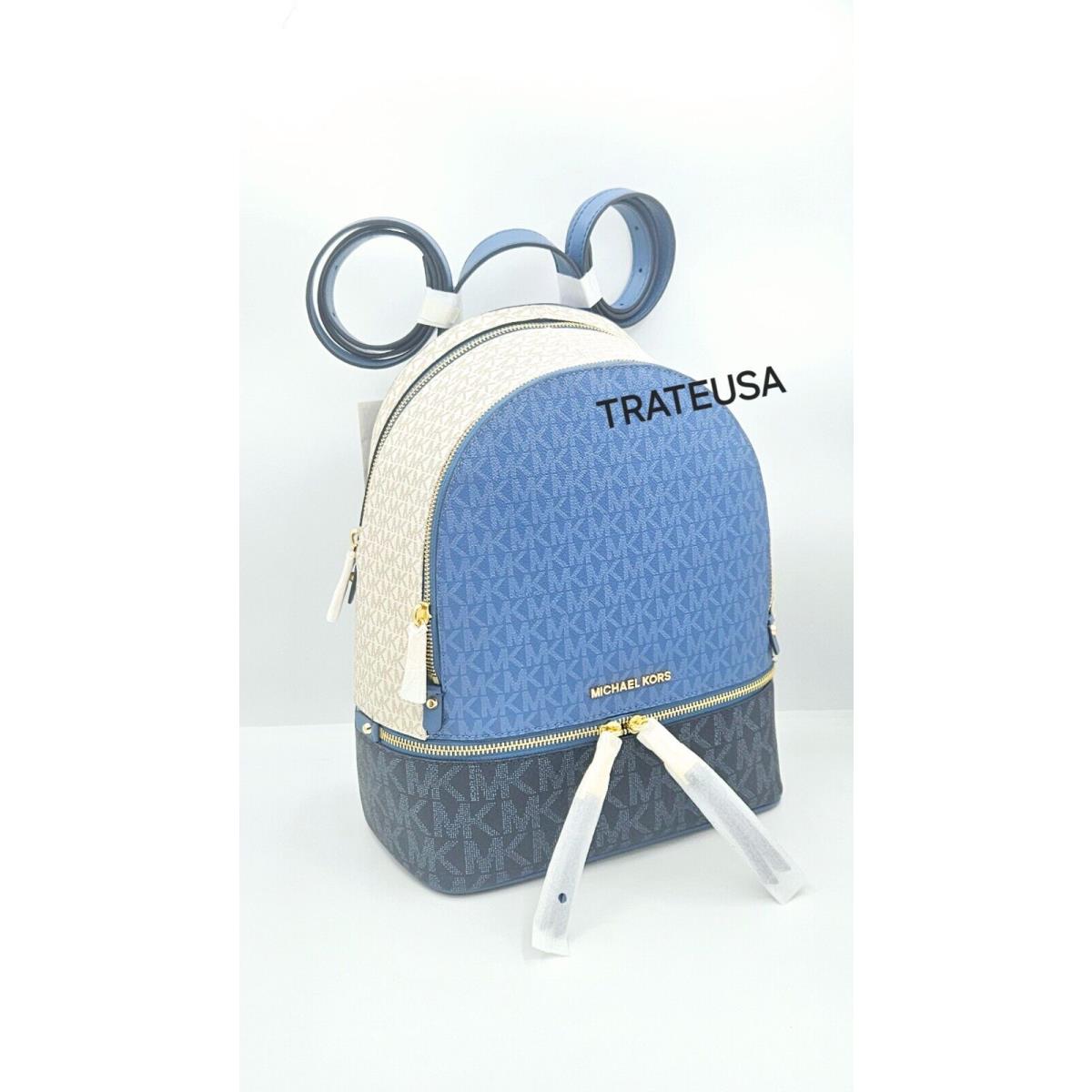 Michael Kors Rhea Zip Medium Color-block Logo Backpack Blue Chambray