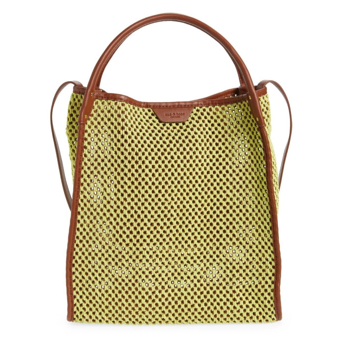 Rag Bone Summer Passenger Tote Crochet Knit Shoulder Bag Brown Leather Yellow