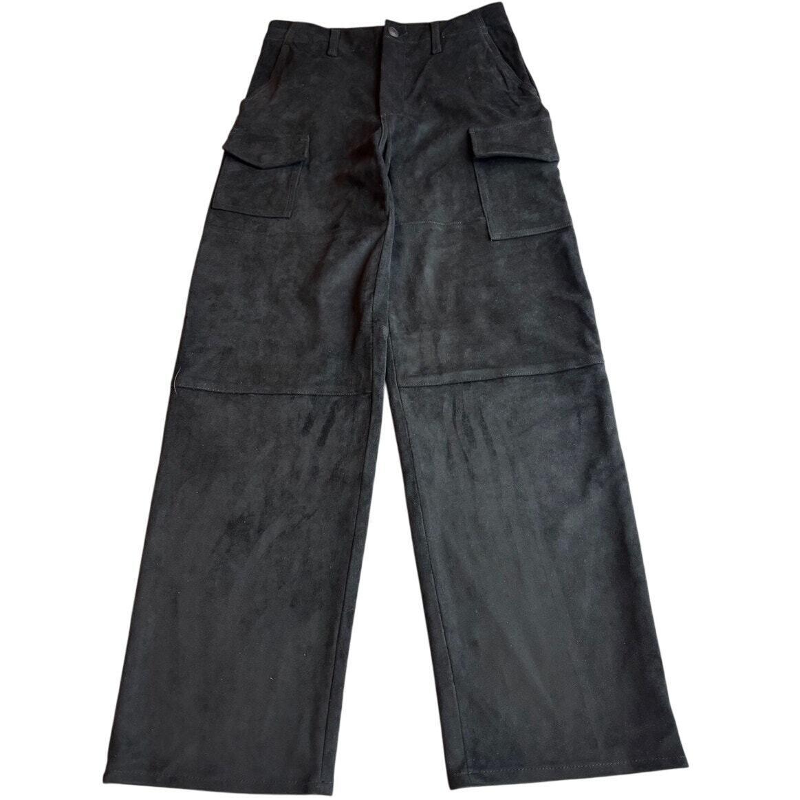 Rag Bone Suede Black Nora Cargo Pant Stretch HW Wide Leg 26