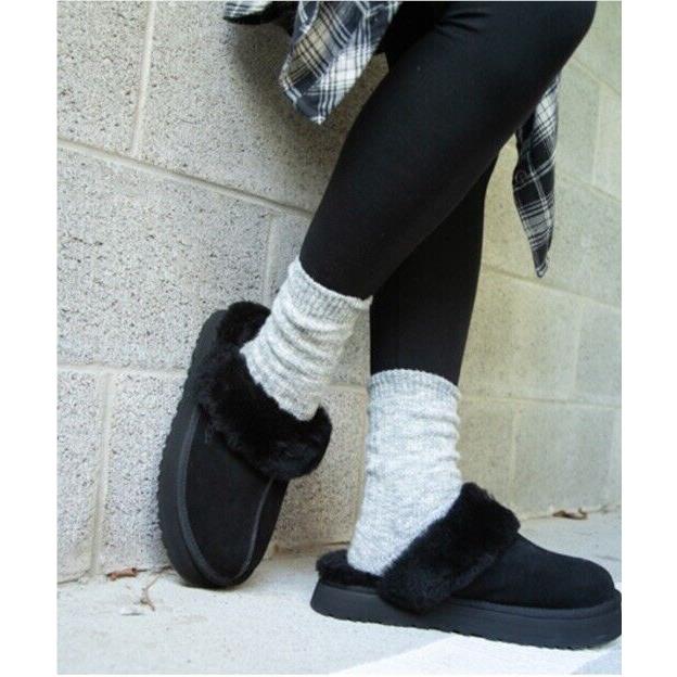 Ugg Disquette Black Suede Shearling Comfort Women`s Slippers Size US 10 N w Box - Black