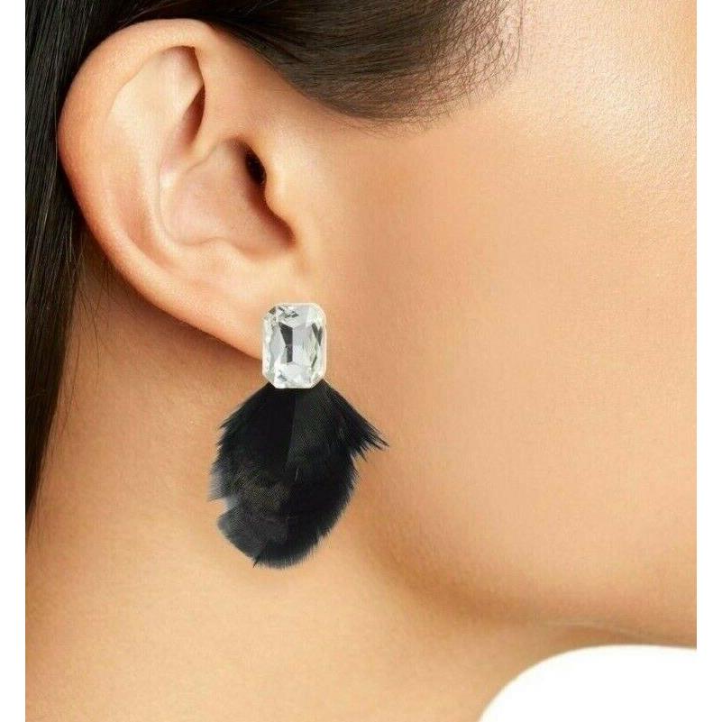 Kate Spade New York In Full Feather Crystal Black Gold Stud Earrings