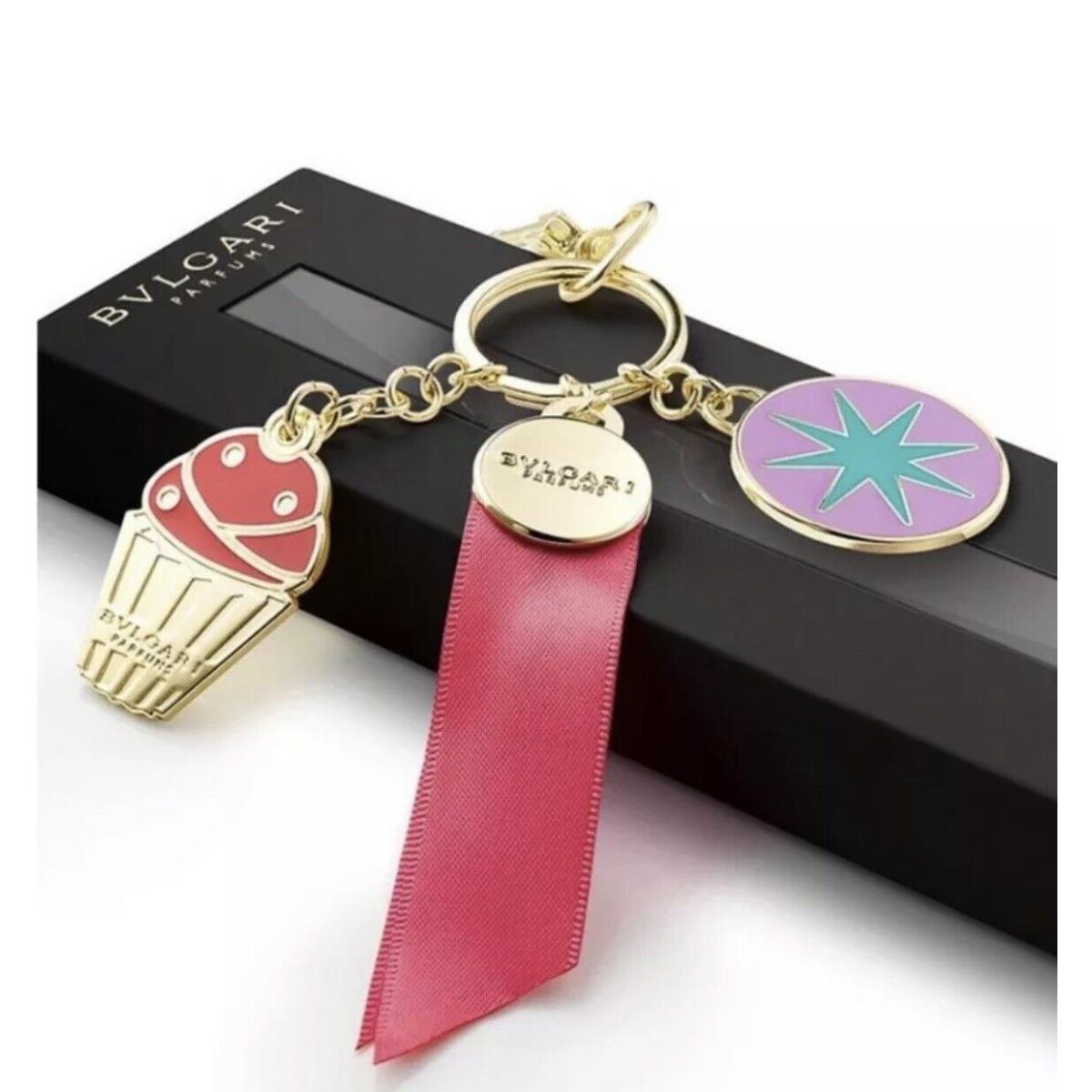 Bvlgari Bulgari Charm Key Chain Cupcake Bag Charm Bling Key Ring Gold Tone