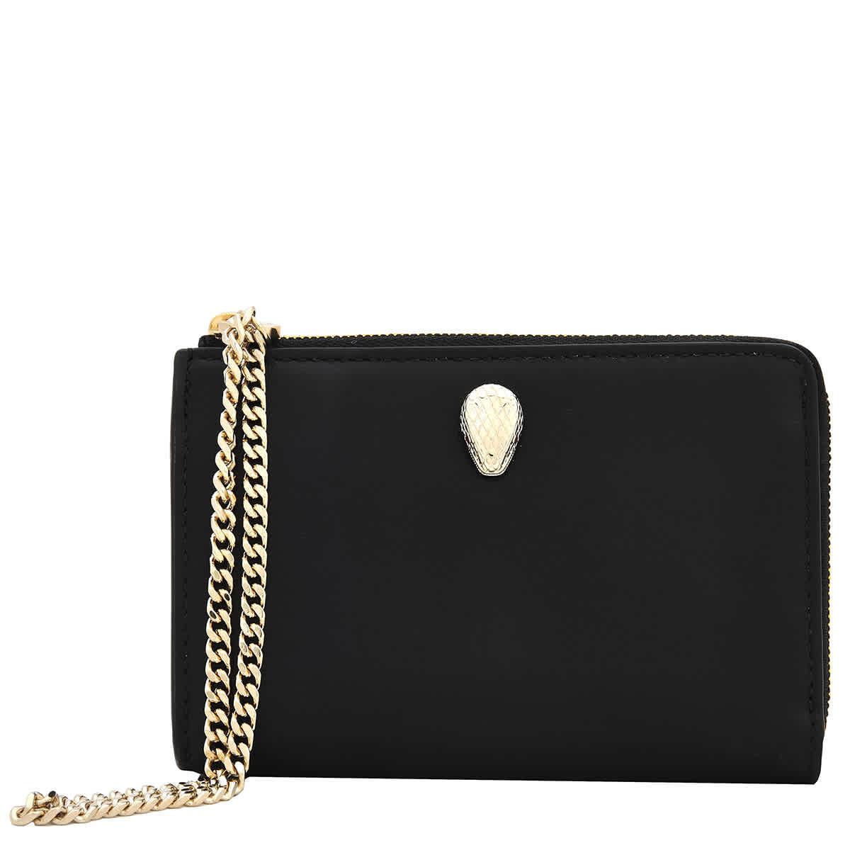 Bvlgari Black Serpenti Forever Zipped Leather Card Holder 293912