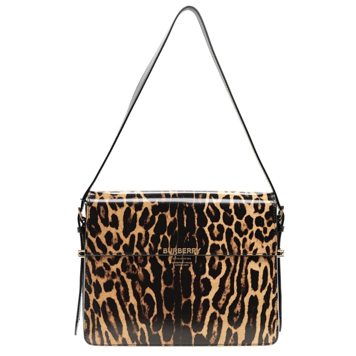 Burberry Grace Shoulder Bag Leopard Print Brushed Leather