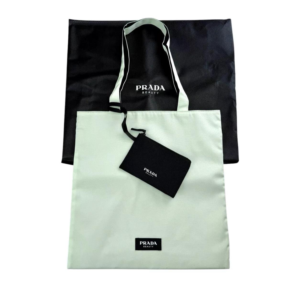 Prada Beauty Shoulder Tote Shopping Bag Light Green Black Reversible