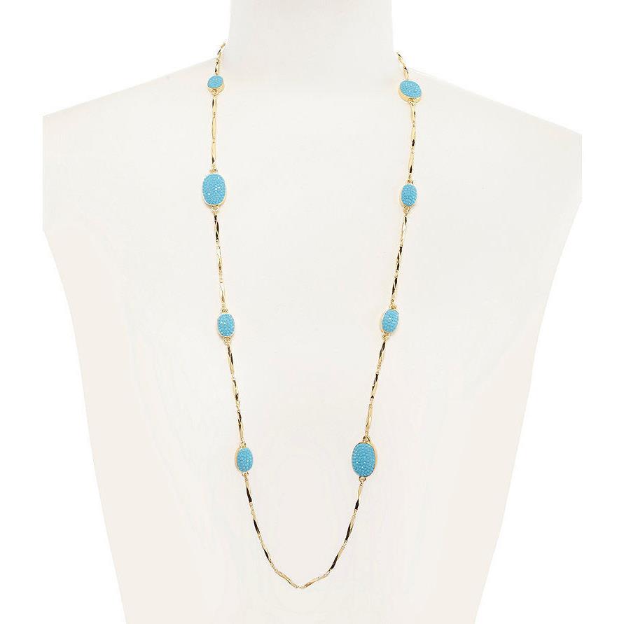 Kate Spade Pave The Way Scatter Necklace Long Station Turquoise Blue