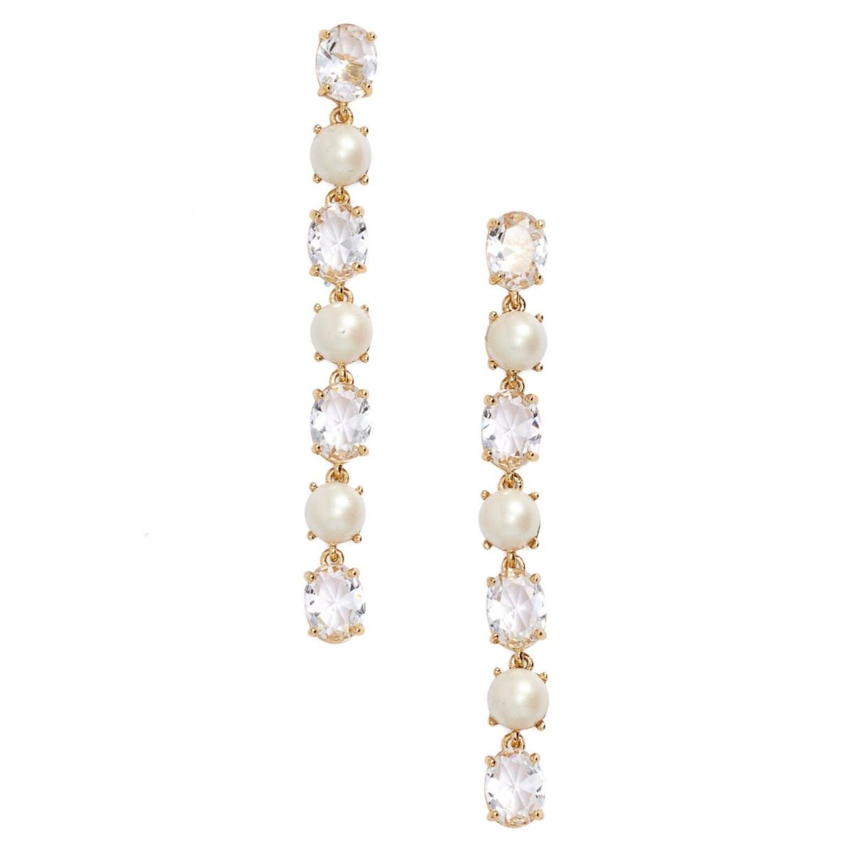 Kate Spade Linear Earrings 14Kt Gold Filled Pearl Clear Multi Drop Dangle