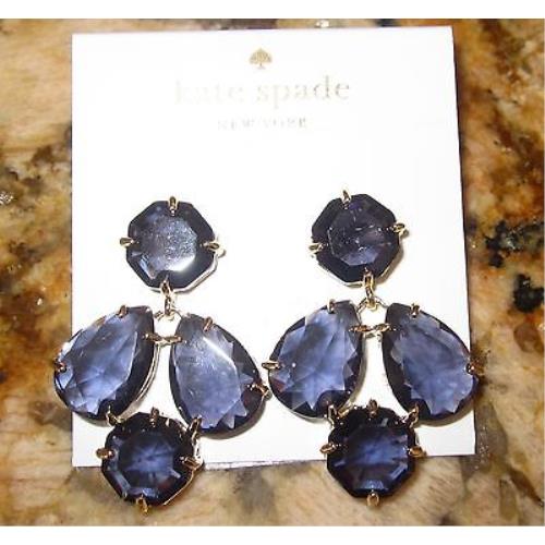Kate Spade Kaleidoscope Gem Sapphire Blue Coated Setting Drop Jeweled Earrings