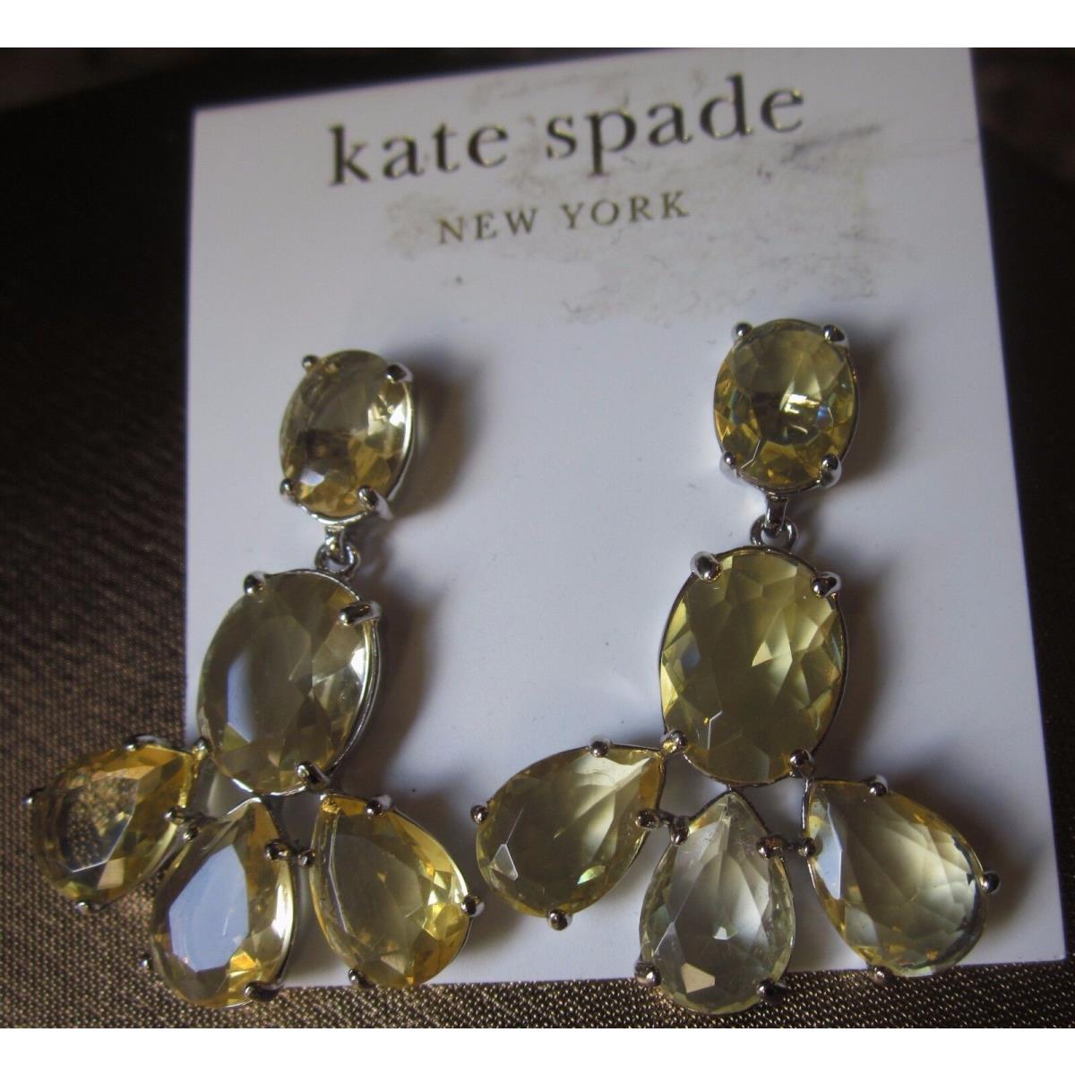 Kate Spade Plaza Athenee Champagne Silver Faceted Drop Earrings Dangle