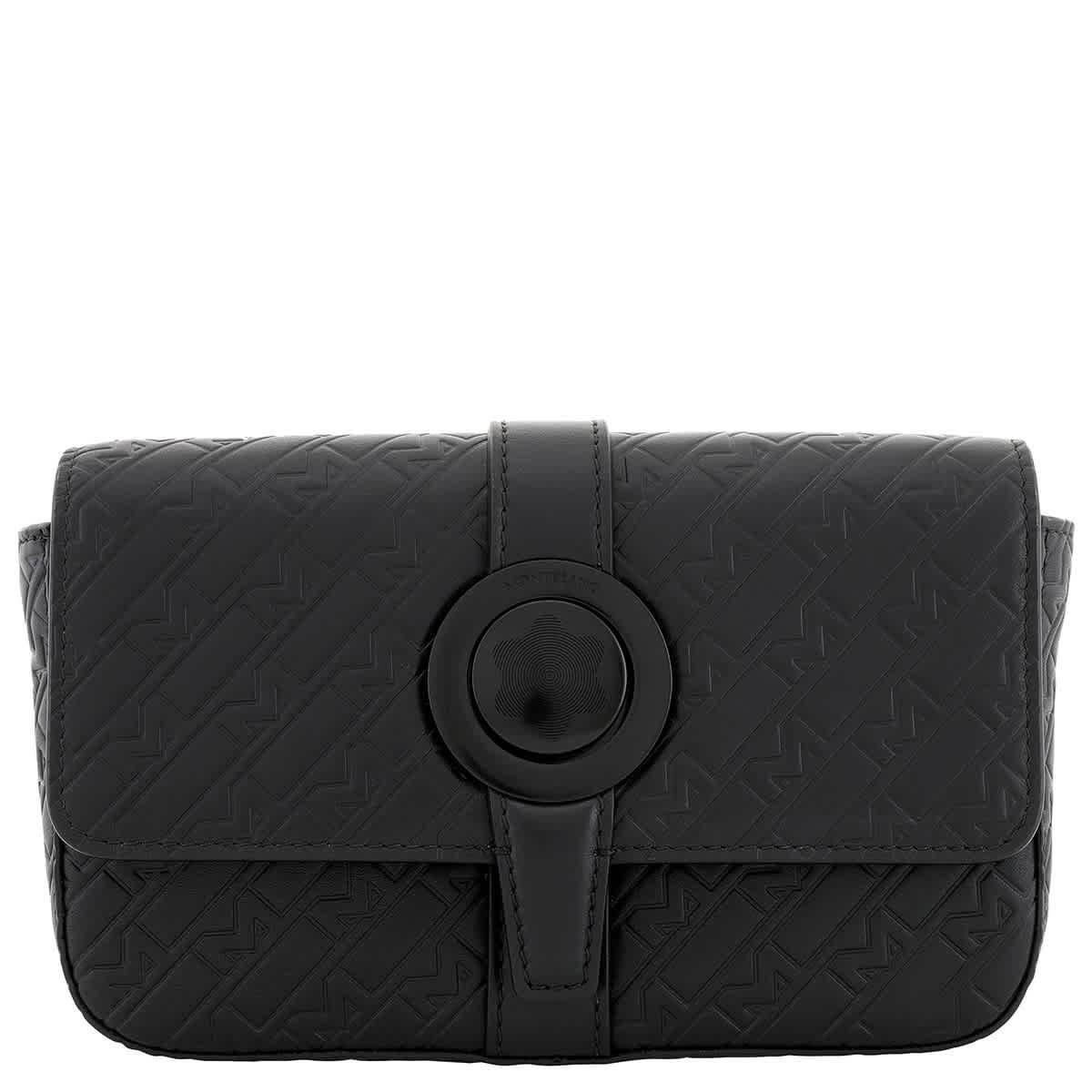 Montblanc Black Leather M Print Ultrablack Crossover Clutch 128739