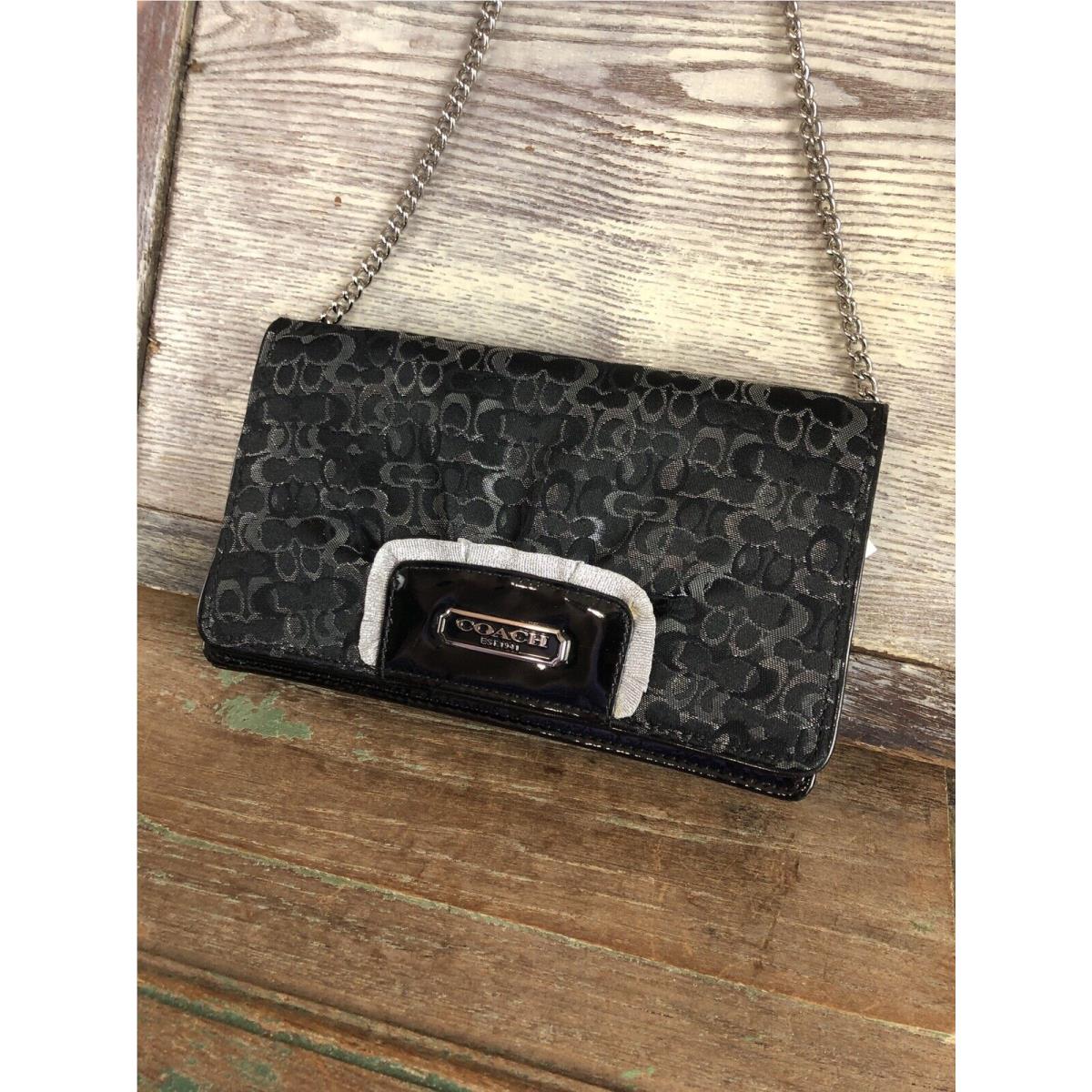 Coach Optic Art Lurex Evening Wallet Clutch Black Silver Crossbody F44144