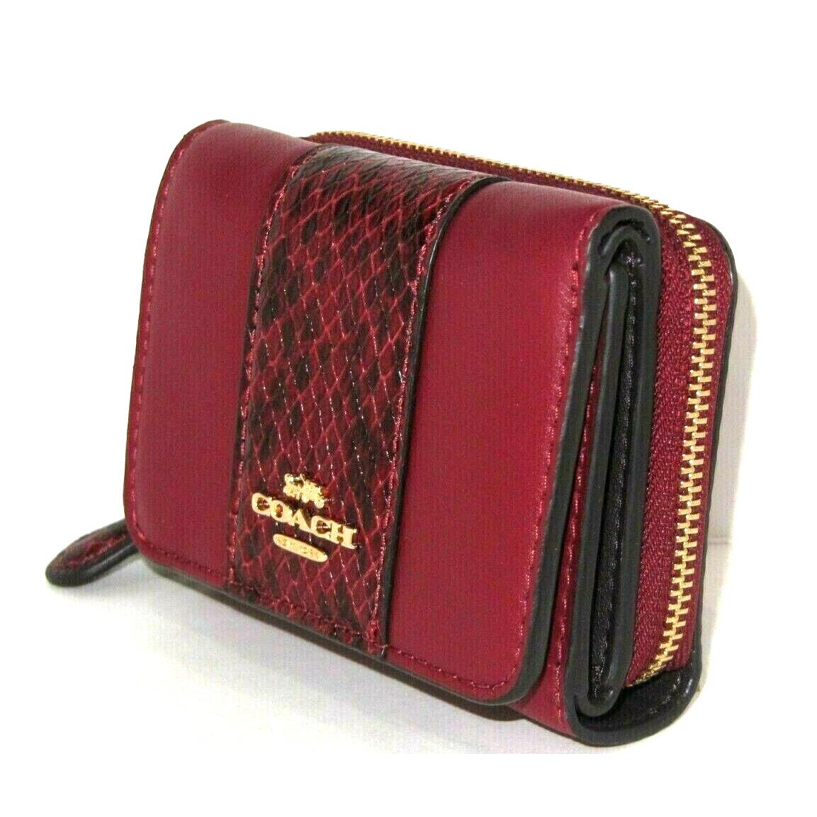 Coach C6026 Small Trifold Wallet Snake Stripe Cherry Black Multi Leather NWT$178