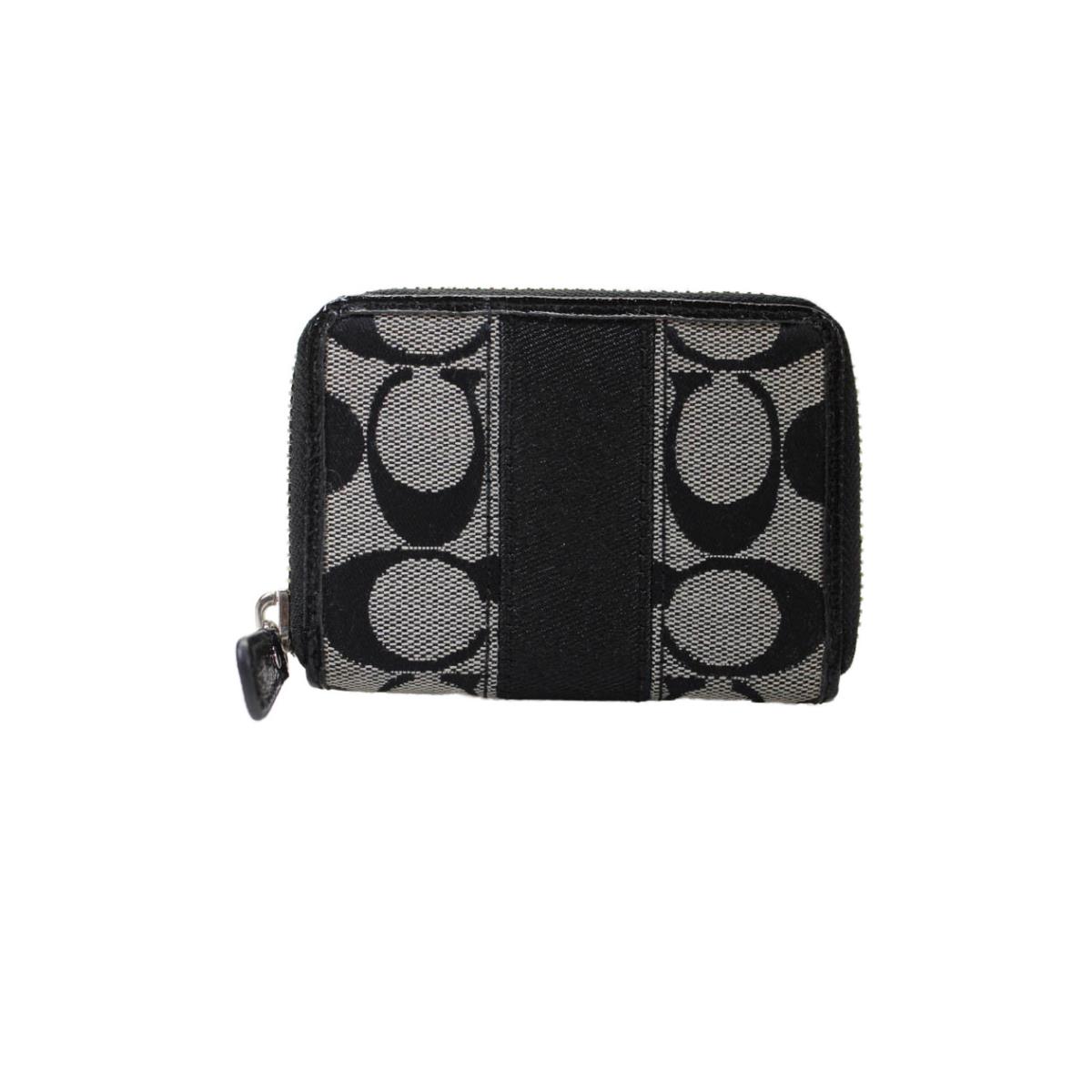Coach Womens Zip Around Monogram Canvas Coin Wallet Black Gray